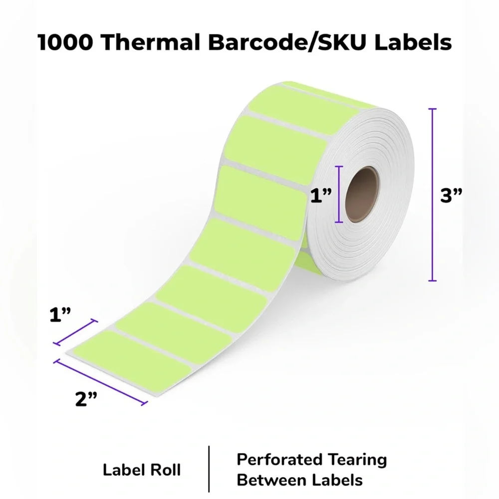 NWOT Rollo Direct Thermal 2x1 Sticker Labels 1,000 Green Printer Stickers